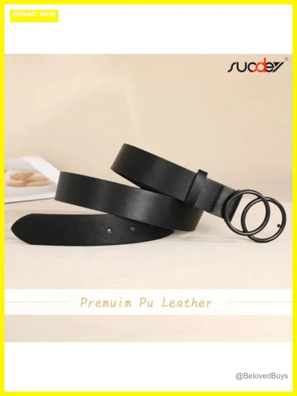 Women Faux Leather Double O-Ring Belt for Jeans Dress